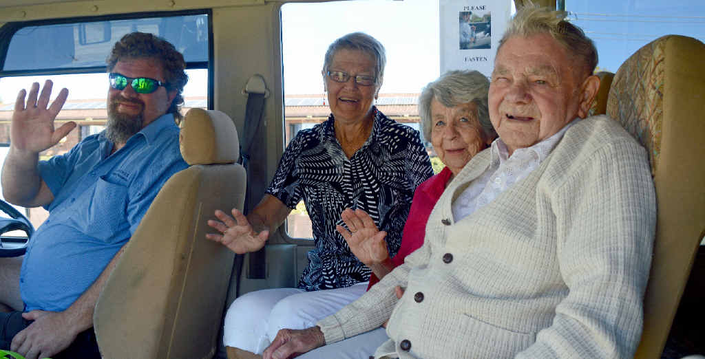 SOCIAL TRIP: Clarence Community Transport driver Stuart Young helps provide a valuable service for Iluka residents Gerrie Rawlings and Dot and Col Baker. SOCIAL TRIP: Clarence Community Transport driver Stuart Young helps provide a valuable service for Iluka residents Gerrie Rawlings and Dot and Col Baker.